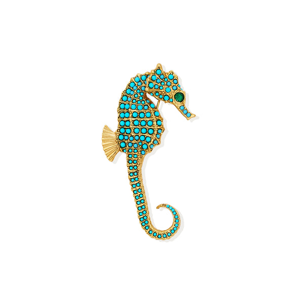 kenneth jay lane Turquoise & Gold Seahorse Pin