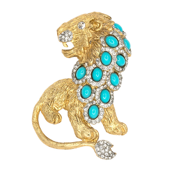 kenneth jay lane Turquoise Lion Pin