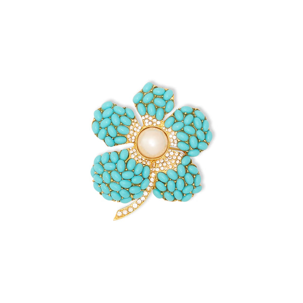kenneth jay lane Turquoise & Pearl Flower Pin