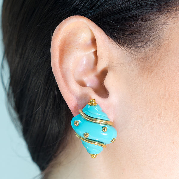 Kenneth Jay Lane Turquoise Seashell Clip Earrings