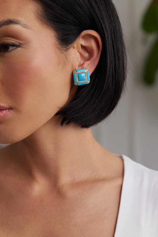 Kenneth Jay Lane Turquoise Square Clip Earrings