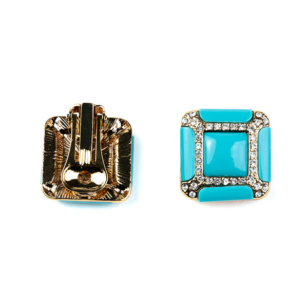 Kenneth Jay Lane Turquoise Square Clip Earrings
