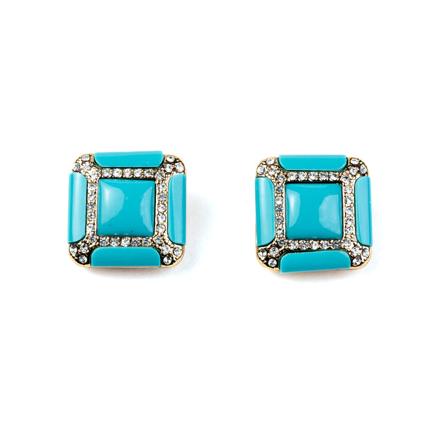 kenneth jay lane Turquoise Square Clip Earrings