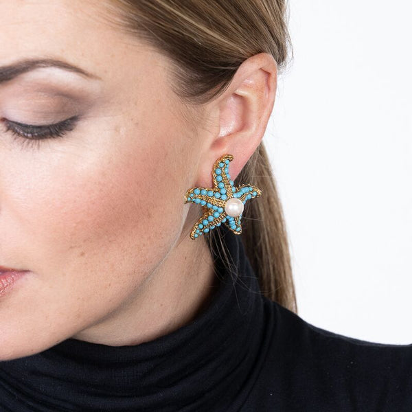 kenneth jay lane Turquoise Starfish Clip Earrings