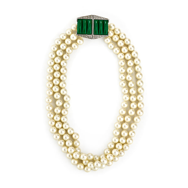 kenneth jay lane Vintage Pearl & Jade Deco Necklace
