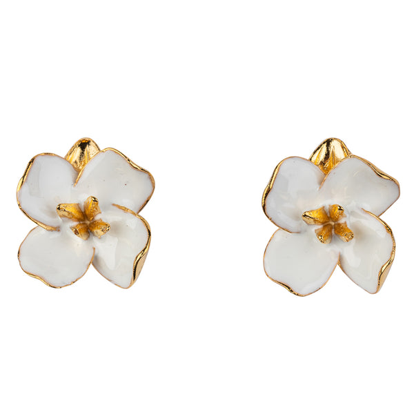Kenneth Jay Lane White And Gold Flower Earring