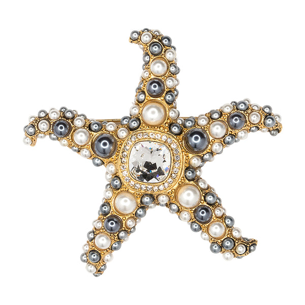 kenneth jay lane White and Grey Pearl Starfish Pin