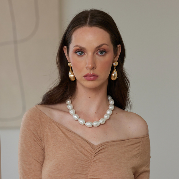 Kenneth Jay Lane White Baroque Pearl Gold Necklace