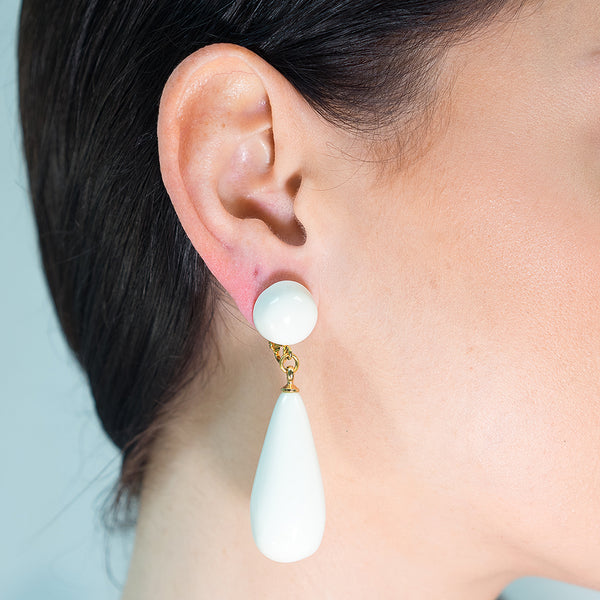 Kenneth Jay Lane White Bat Drop Earrings