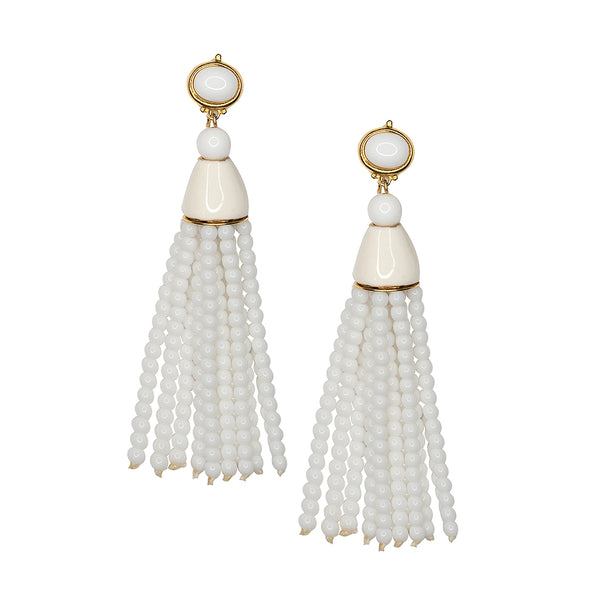 kenneth jay lane White Beaded Tassel Earrings
