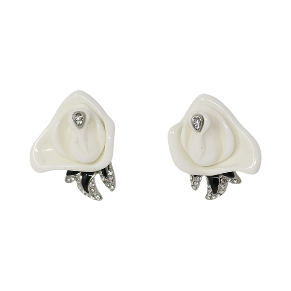 kenneth jay lane White & Black Leaves Clip Earring