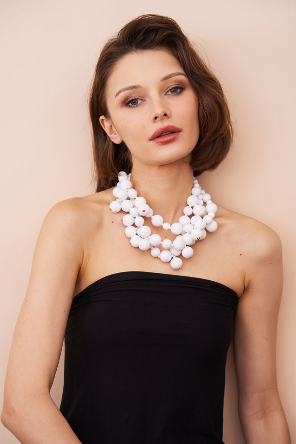 Kenneth Jay Lane White Cluster Drops Necklace