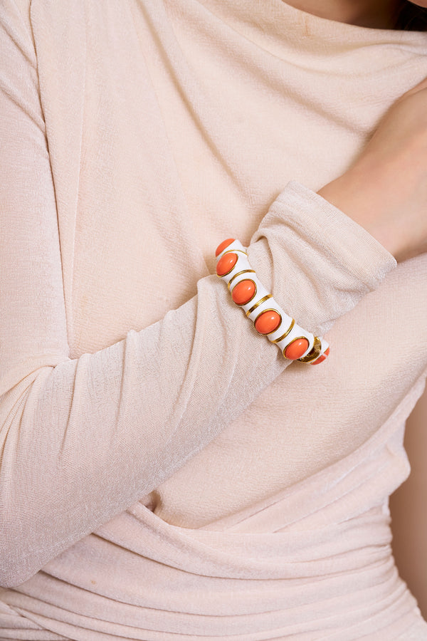 Kenneth Jay Lane White & Coral Cabochons Bracelet
