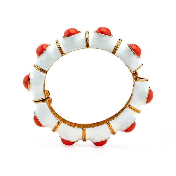 Kenneth Jay Lane White & Coral Cabochons Bracelet