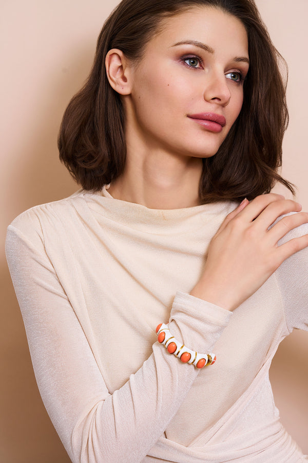 Kenneth Jay Lane White & Coral Cabochons Bracelet