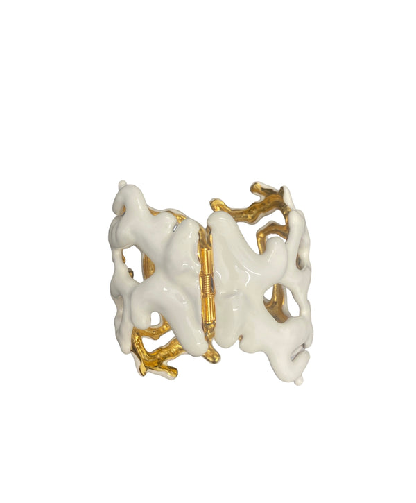 Kenneth Jay Lane White Enamel Coral Branch Cuff