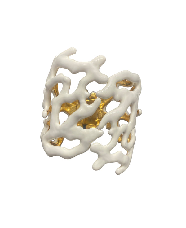 kenneth jay lane White Enamel Coral Branch Cuff