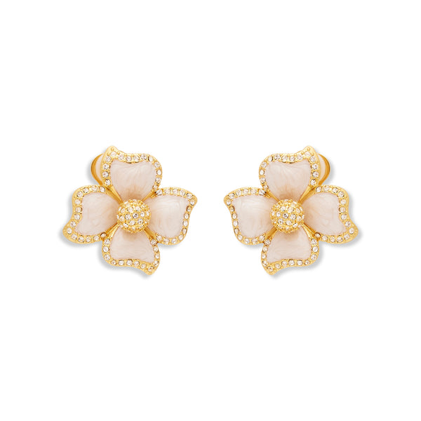 kenneth jay lane White Enamel Flower Clip Earrings