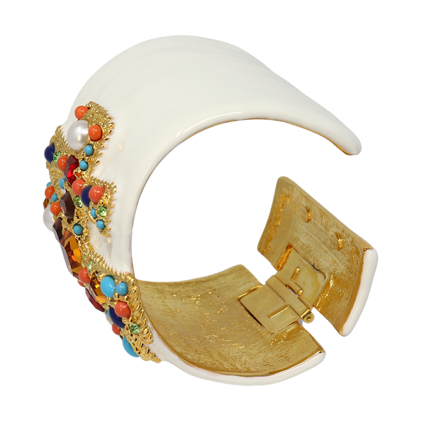 Kenneth Jay Lane White Enamel Gemstone Cuff