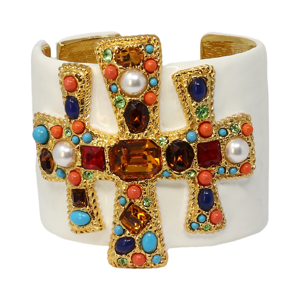 kenneth jay lane White Enamel Gemstone Cuff