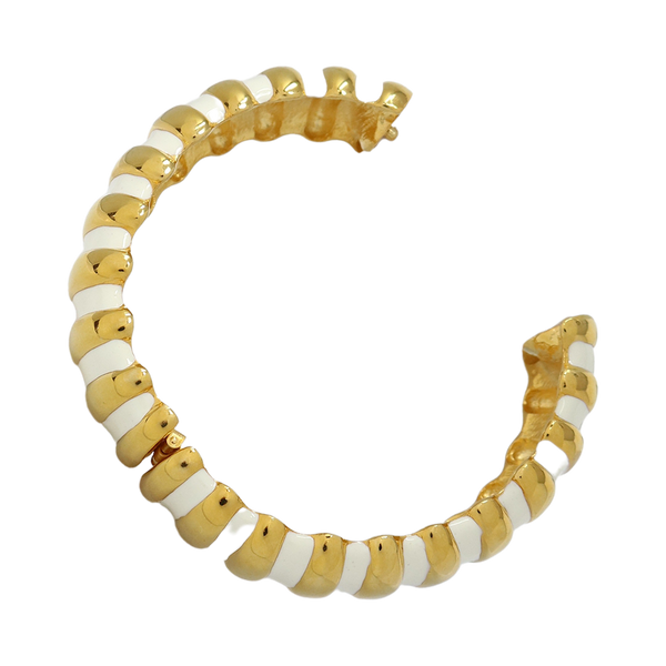 Kenneth Jay Lane White Enamel Ribbed Bracelet