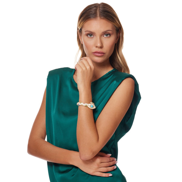 Kenneth Jay Lane White Multicolored Snake Bracelet