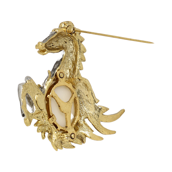 Kenneth Jay Lane White Pearl & Crystal Pegasus Pin