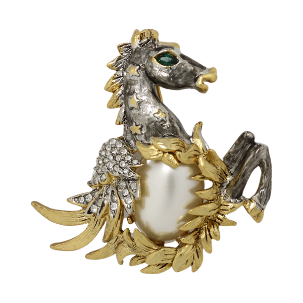 kenneth jay lane White Pearl & Crystal Pegasus Pin