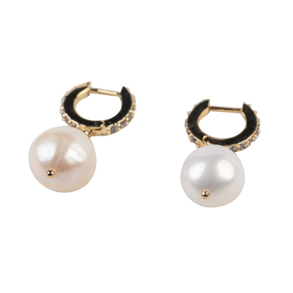 Kenneth Jay Lane White Pearl Drop Hoop Earrings