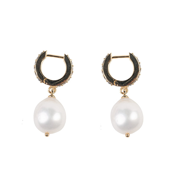 kenneth jay lane White Pearl Drop Hoop Earrings