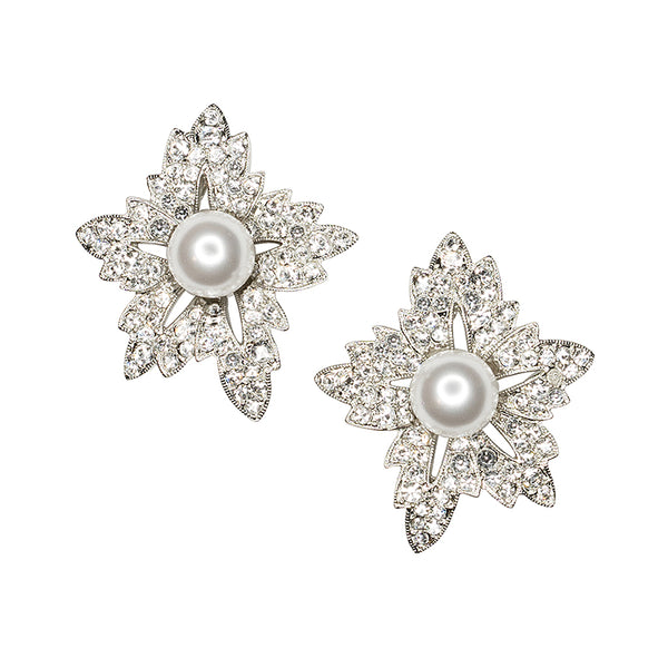 kenneth jay lane White Pearl Flower Clip Earrings