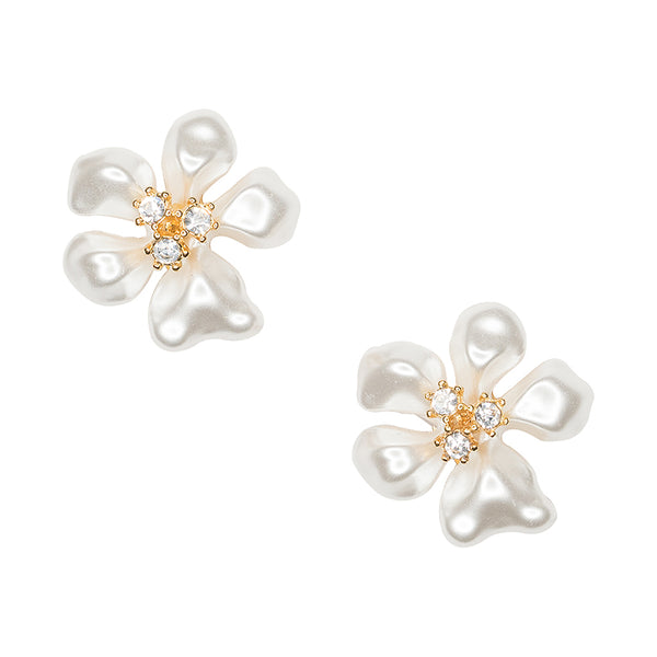 kenneth jay lane White Pearl Flower Clip Earrings