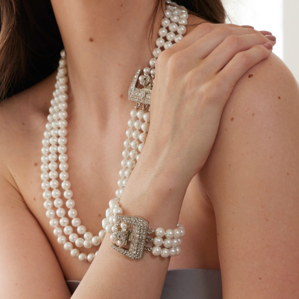 Kenneth Jay Lane White Pearl & Rhodium Bracelet