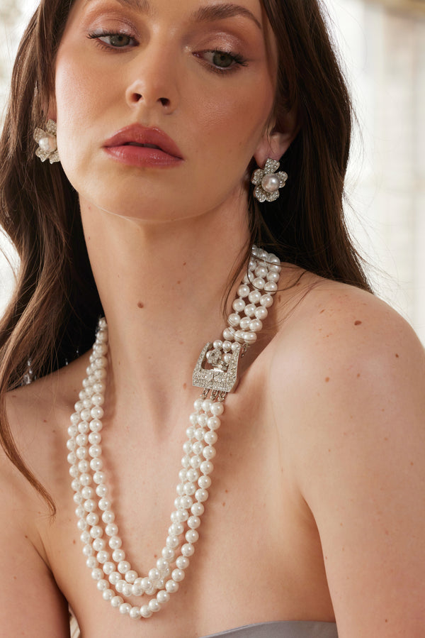 Kenneth Jay Lane White Pearl & Rhodium Necklace