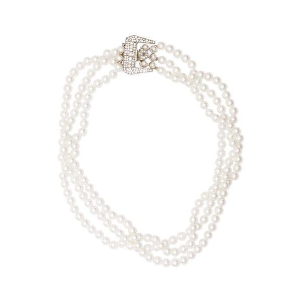 kenneth jay lane White Pearl & Rhodium Necklace