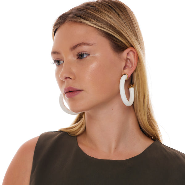 Kenneth Jay Lane White Resin & Gold Hoop Earring