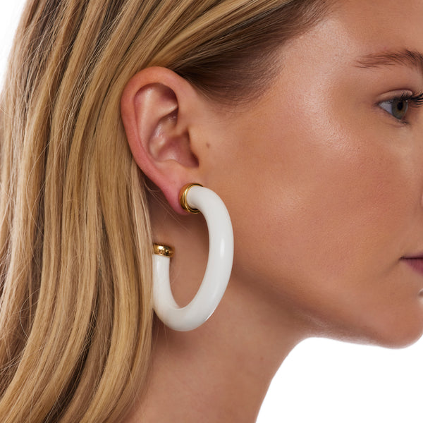 kenneth jay lane White Resin & Gold Hoop Earring