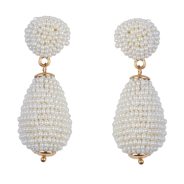 Kenneth Jay Lane White Seed Bead Pierced Earring