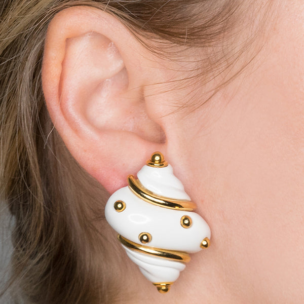 Kenneth Jay Lane White Shell Clip Earrings