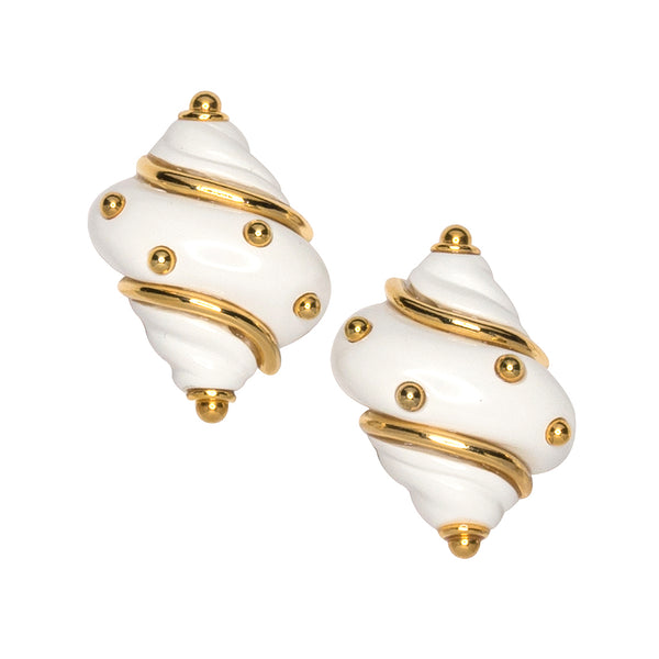 kenneth jay lane White Shell Clip Earrings