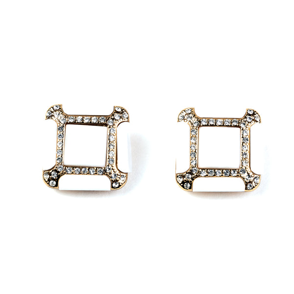 kenneth jay lane White Square Clip Earrings
