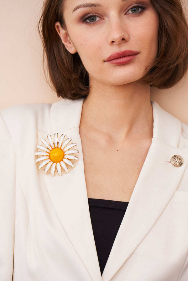 Kenneth Jay Lane White & Yellow Daisy Pin