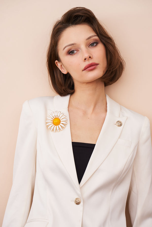 Kenneth Jay Lane White & Yellow Daisy Pin
