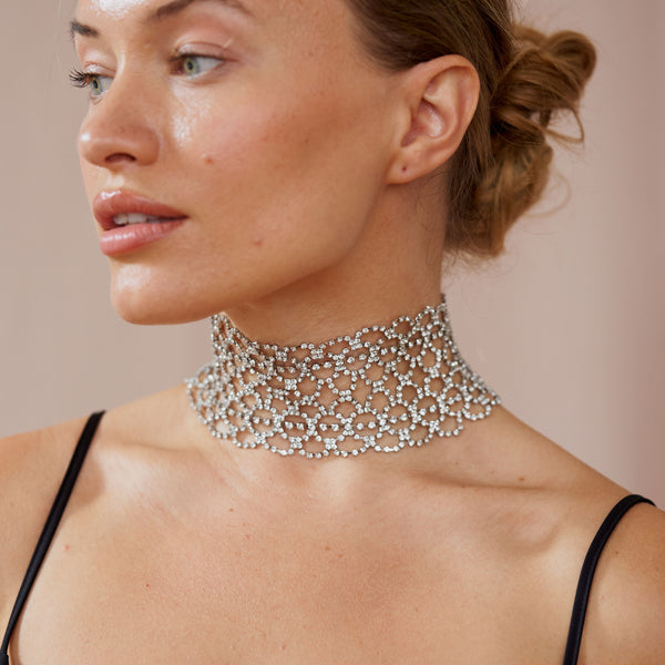 Kenneth Jay Lane Wide Crystal Lace Choker