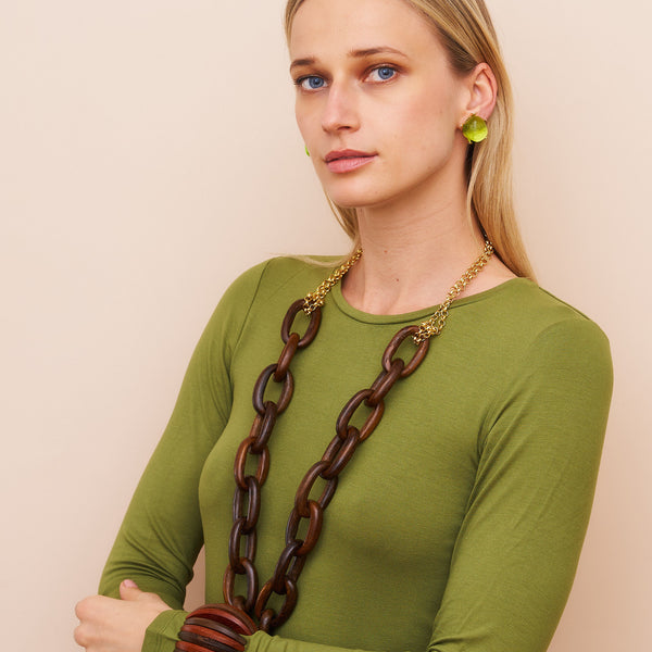Kenneth Jay Lane Wooden Link Necklace