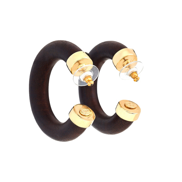 Kenneth Jay Lane Wooden Tube Hoop Pierced Earrings