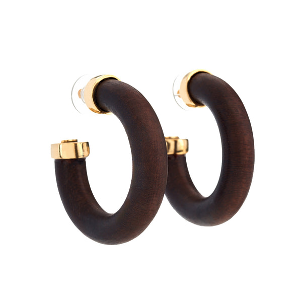 kenneth jay lane Wooden Tube Hoop Pierced Earrings