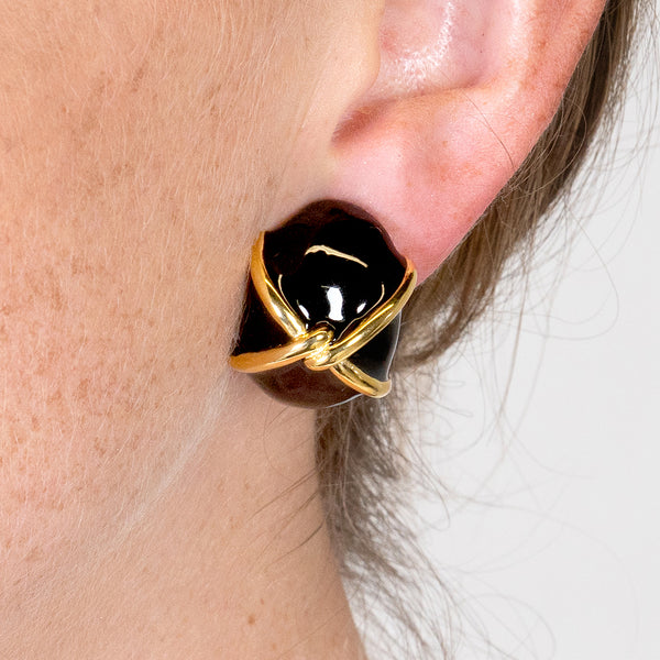 Kenneth Jay Lane "X" Black Button Clip Earring