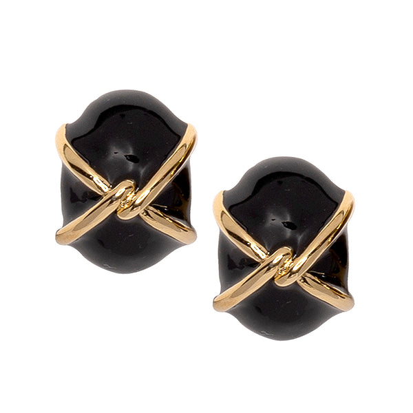 kenneth jay lane "X" Black Button Clip Earring