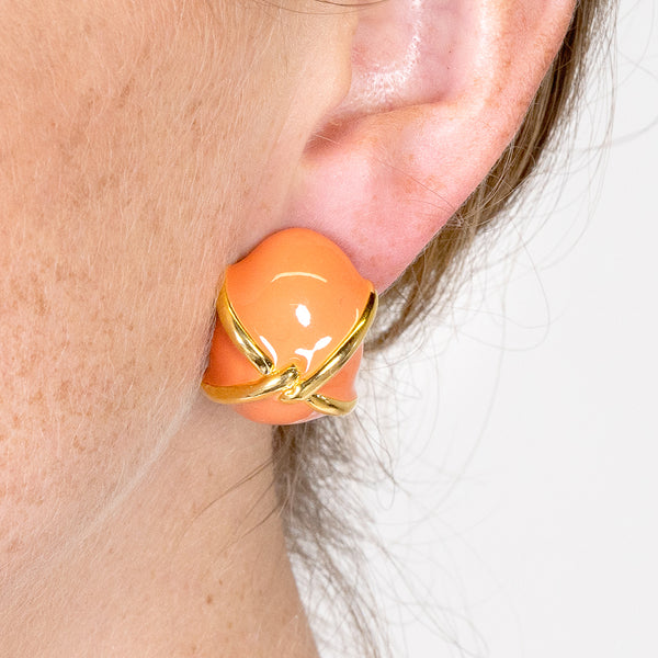 Kenneth Jay Lane "X" Coral Button Clip Earring